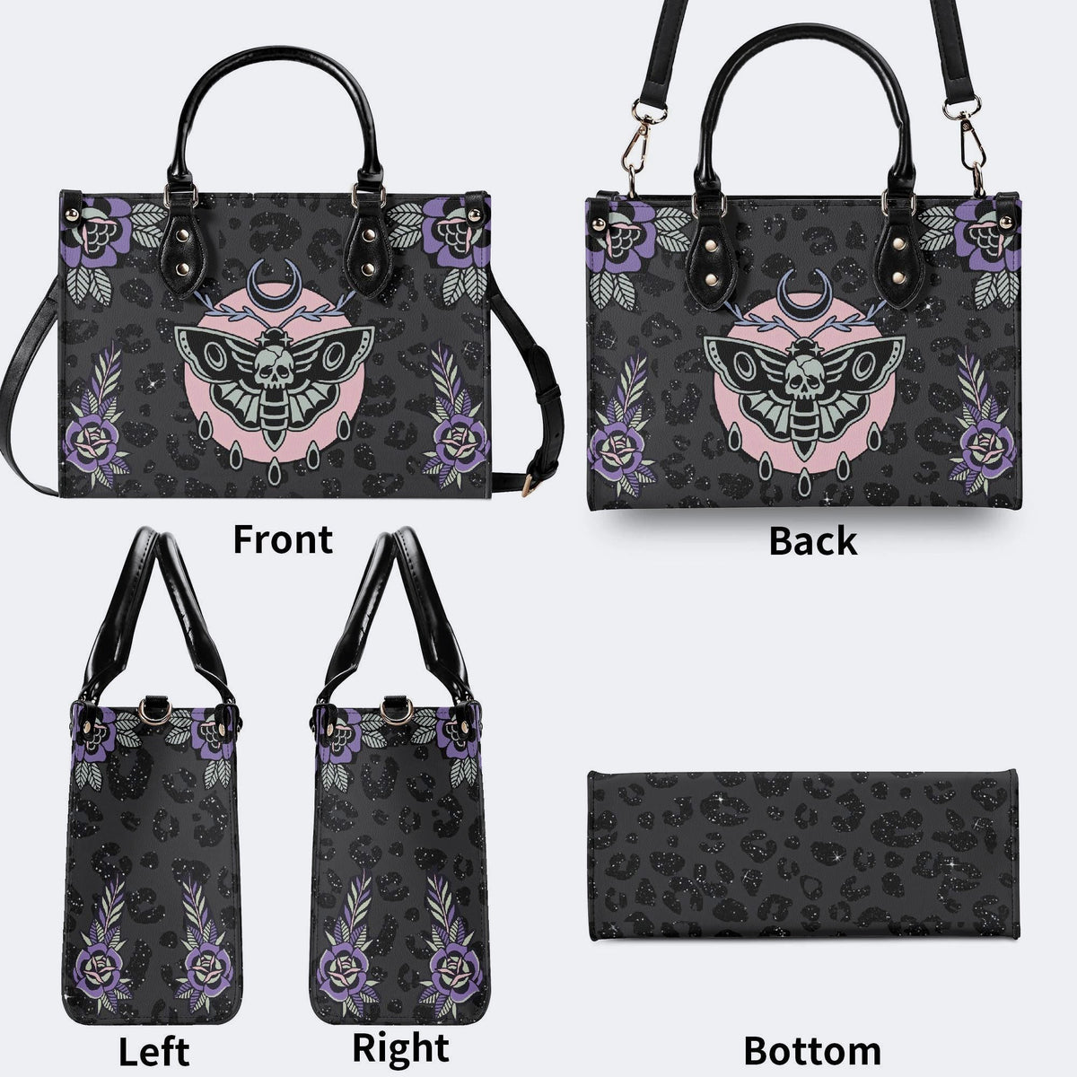 Death Moth Vintage Print - Leather Handbag
