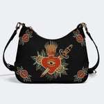 Flaming Heart Art Print - Leather Crossbody Bag