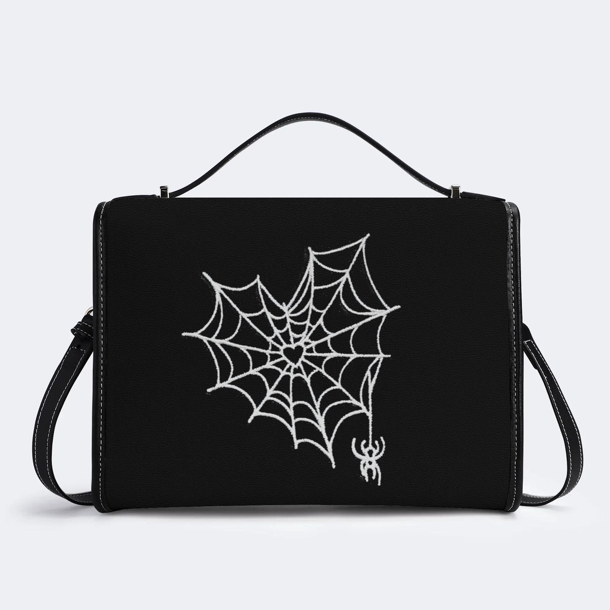 Spider Web Print - Leather Satchel Bag