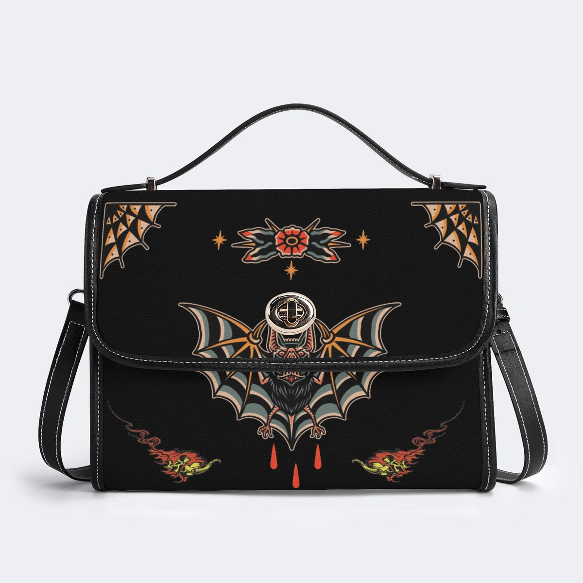 Traditional Bats Print - Leather Satchel Bag