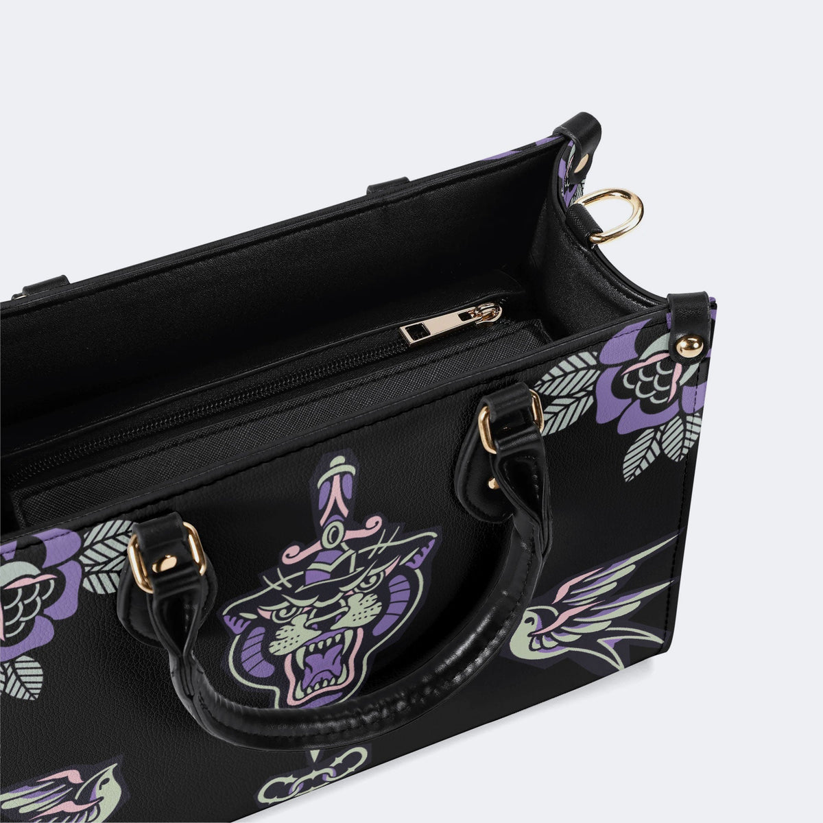 Unisex Tiger Print - Leather Handbag