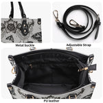Vintage Moth And Black Lace Print - Leather Handbag