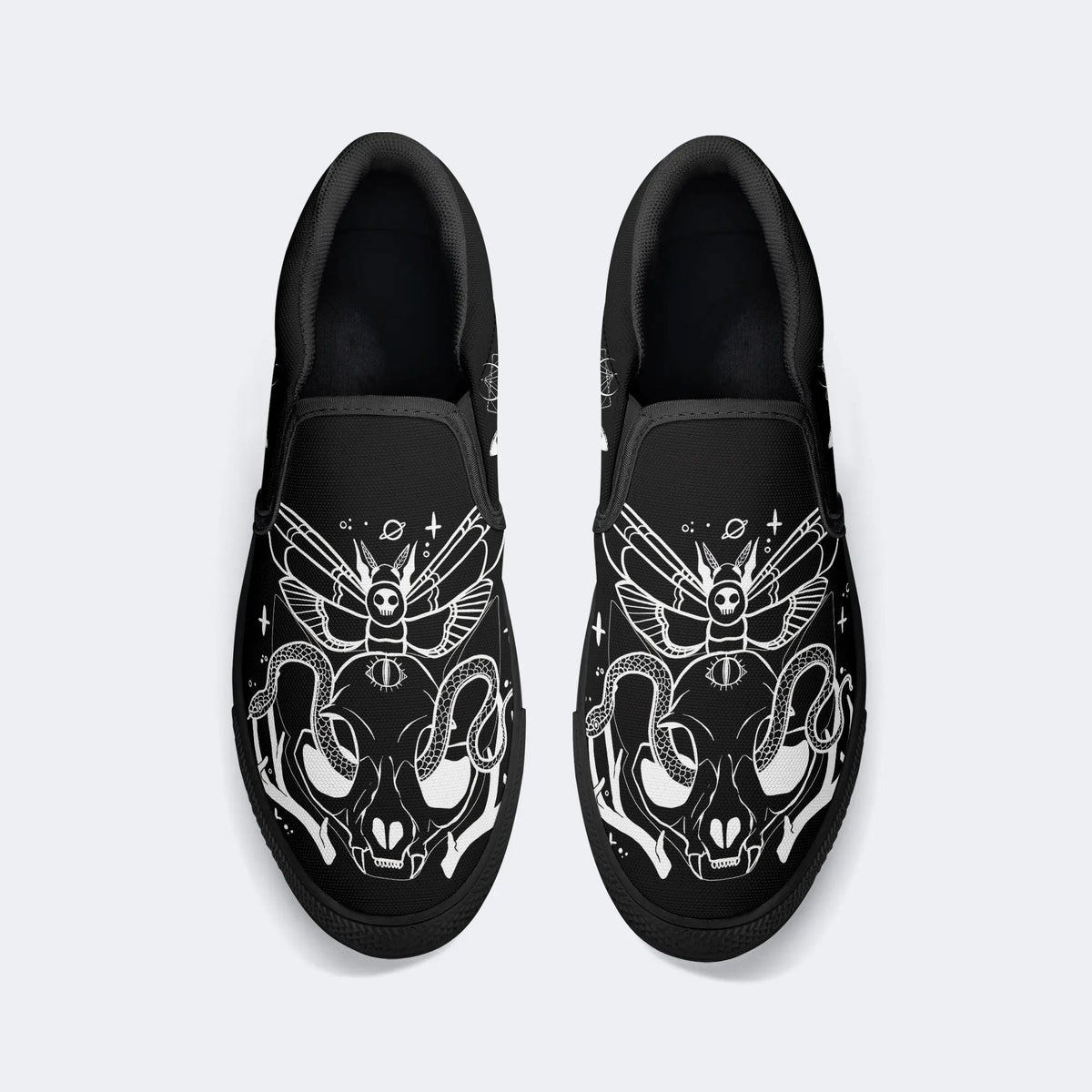 Unisex Death Moth&Skull Print - Slip On Shoes
