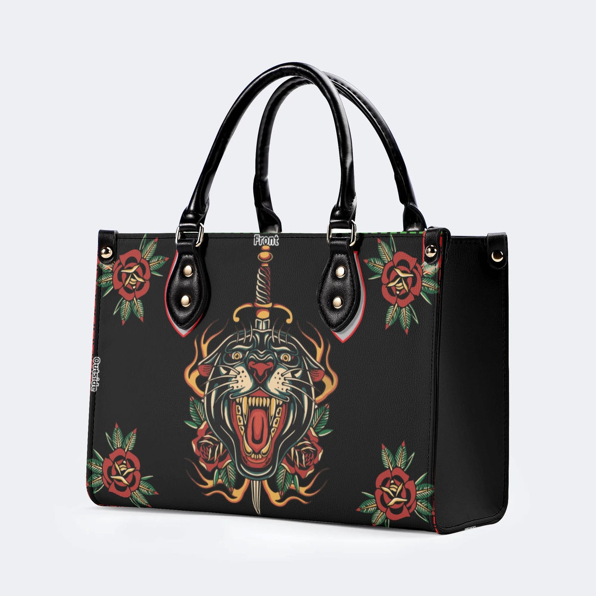 Fire Tiger Traditional Tattoo Print - Leather Handbag