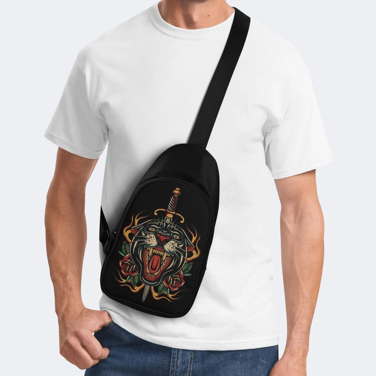 Fire Tiger Traditional Tattoo Print - Chest Bag