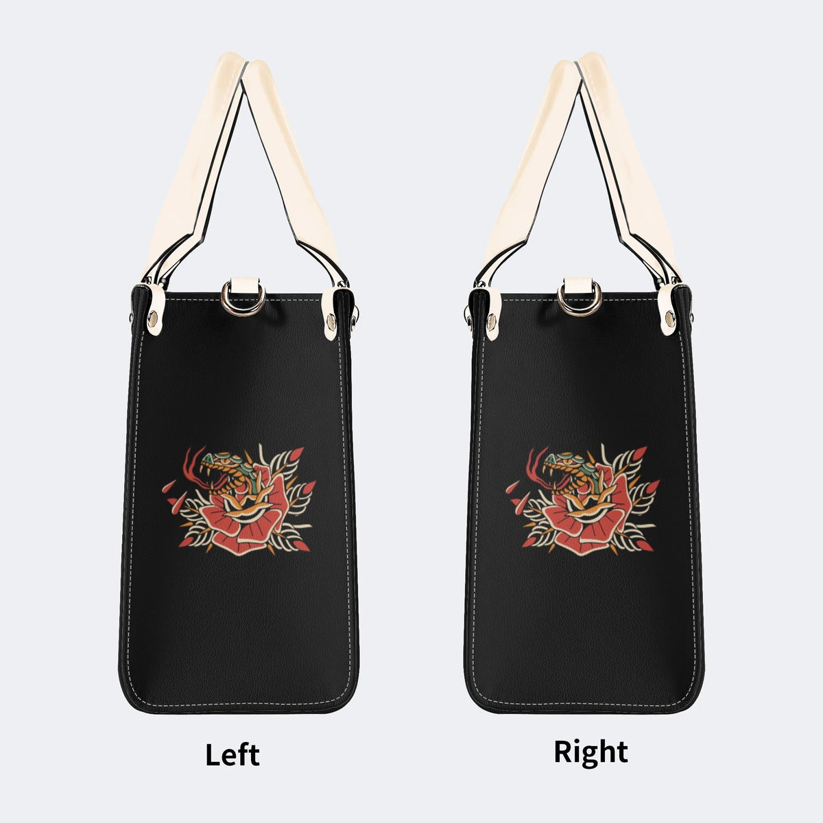 Rose and Snake Print - Leather Handbag