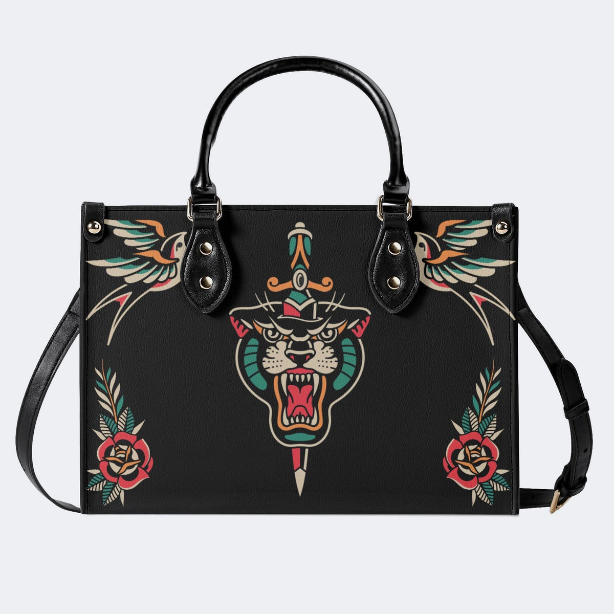 Unisex Tiger Print - Leather Handbag