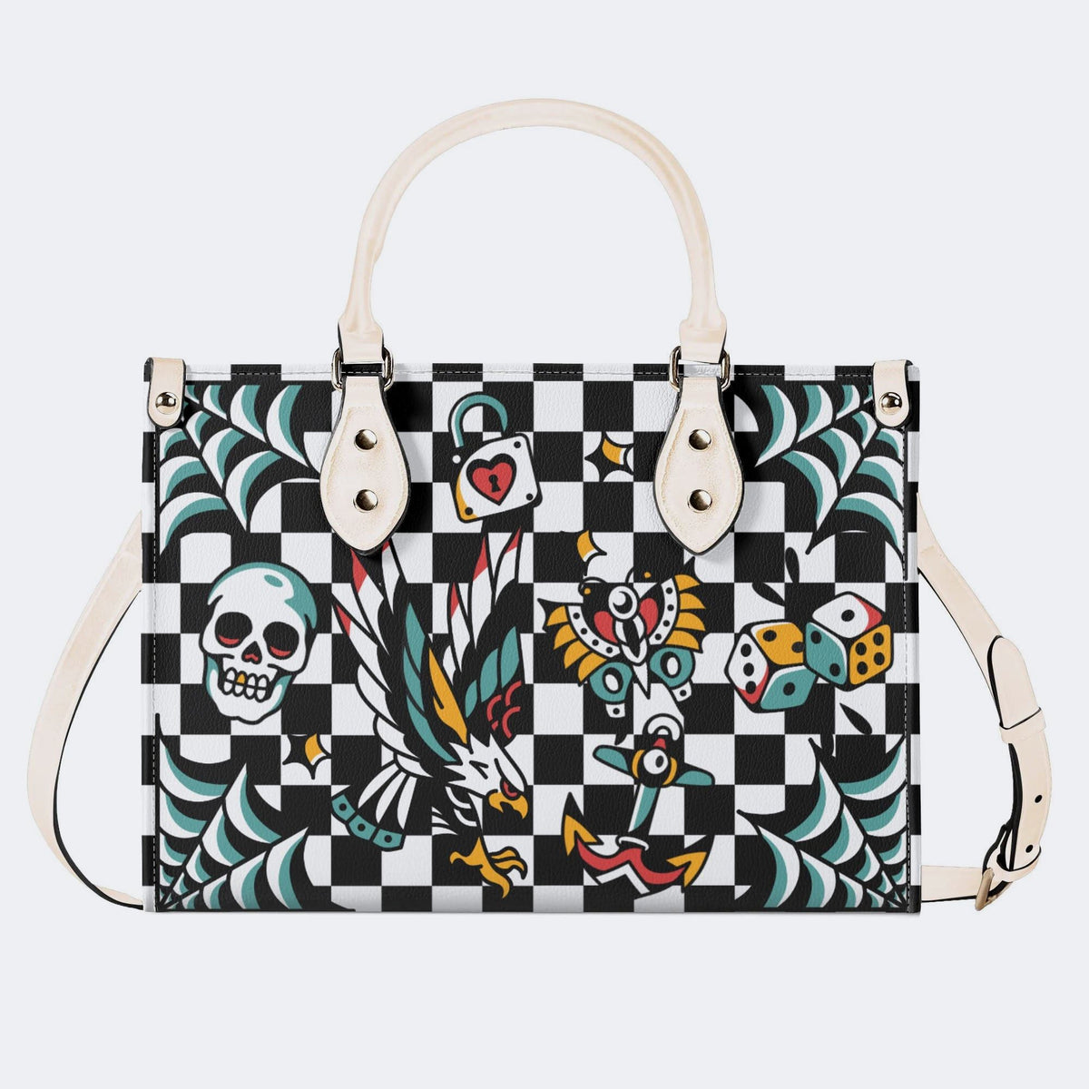 Gothic Pattern Patchwork Print - Leather Handbag