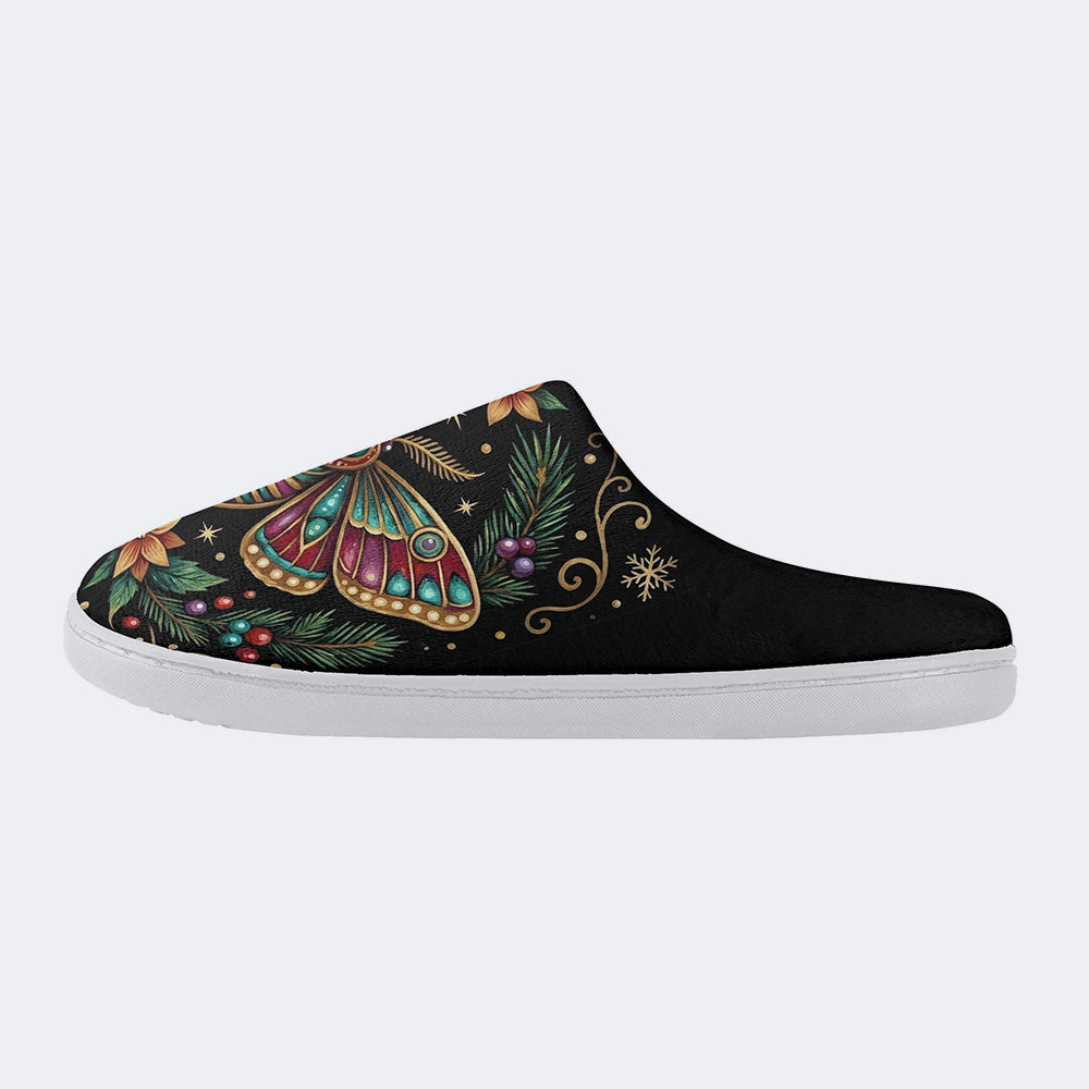 Jewel Moth Vintage Wreath Print Fleece-Lined Slippers