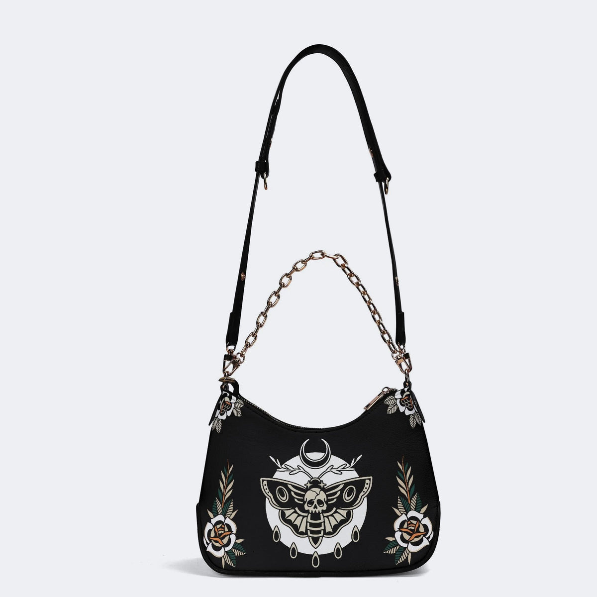 Classic Death Moth Print - Leather Crossbody Bag