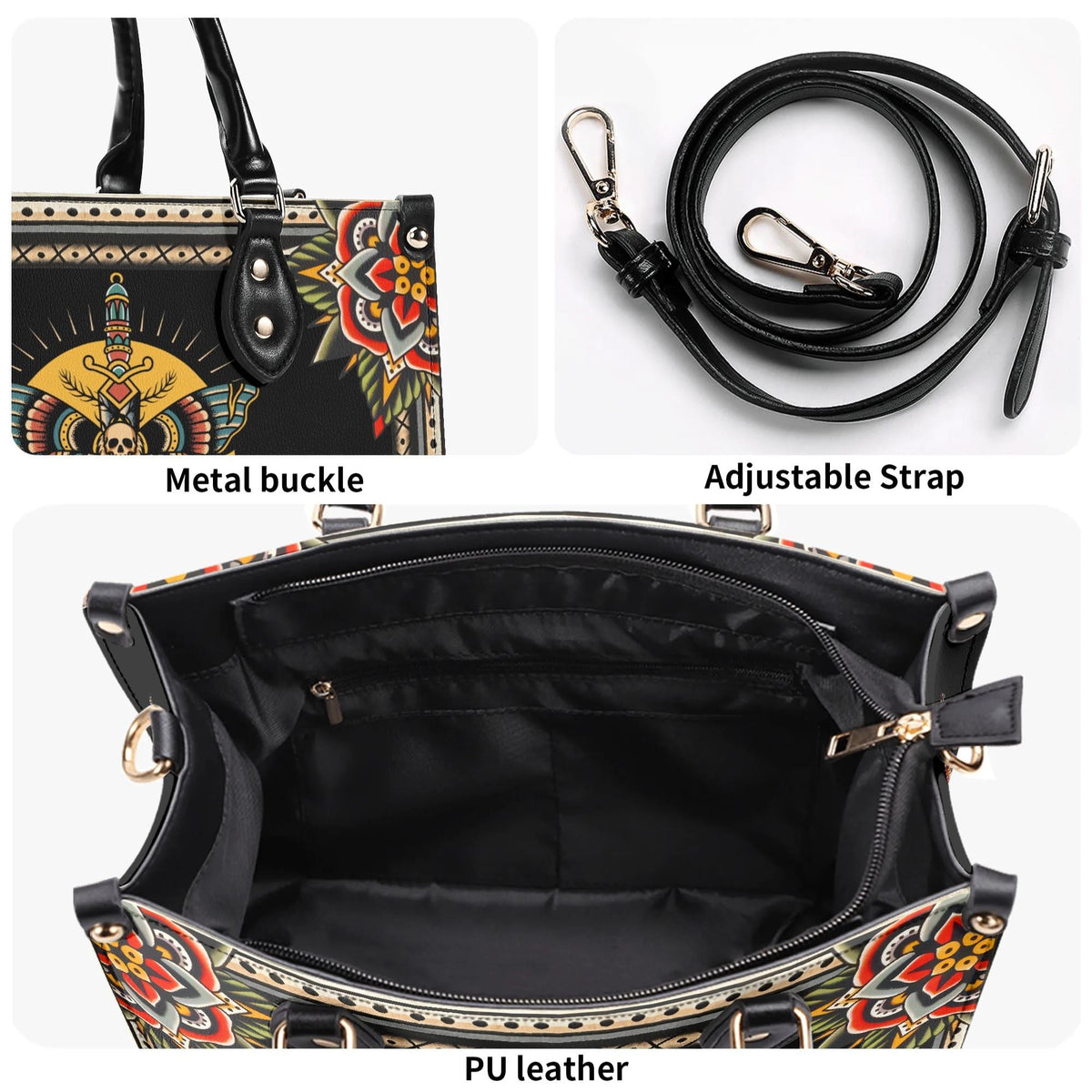 Death Moth On Sword - Leather Handbag