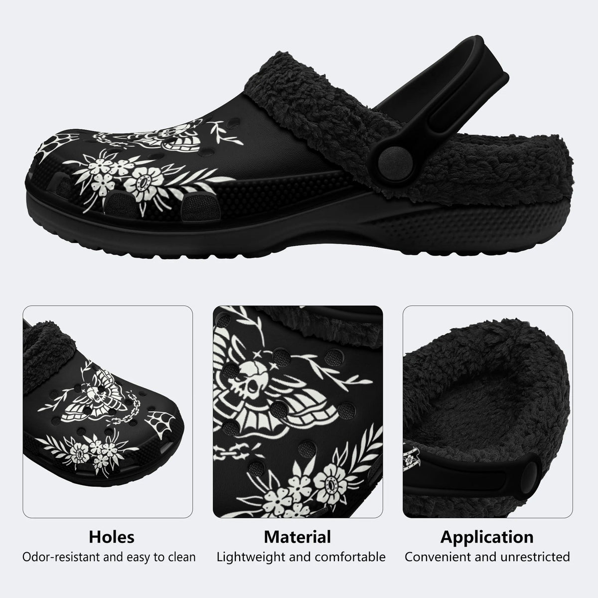 Death Moth Retro Print - Fur Lined Slippers/Sandals