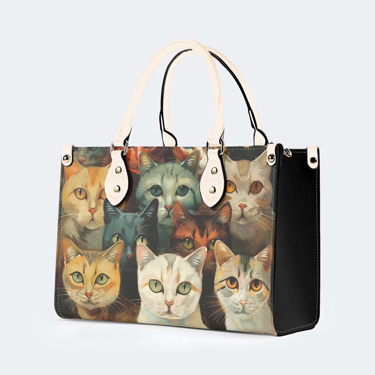 Artistic Cats Print - Leather Handbag