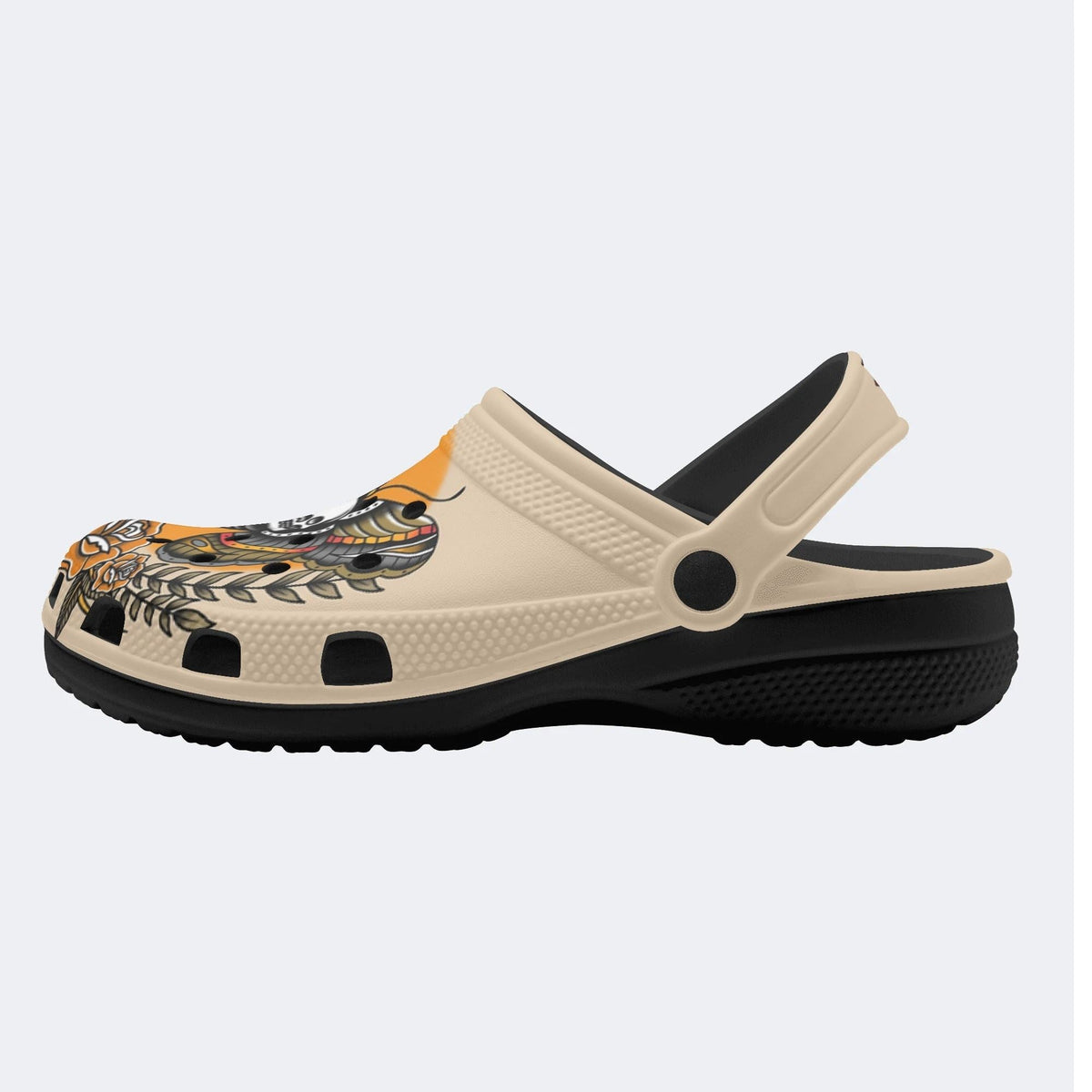 Classic Skull And Moth Print - Slippers/Sandals