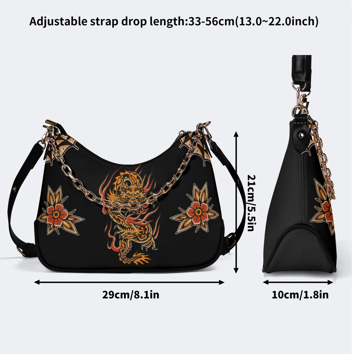 Dragon Print - Leather Crossbody Bag