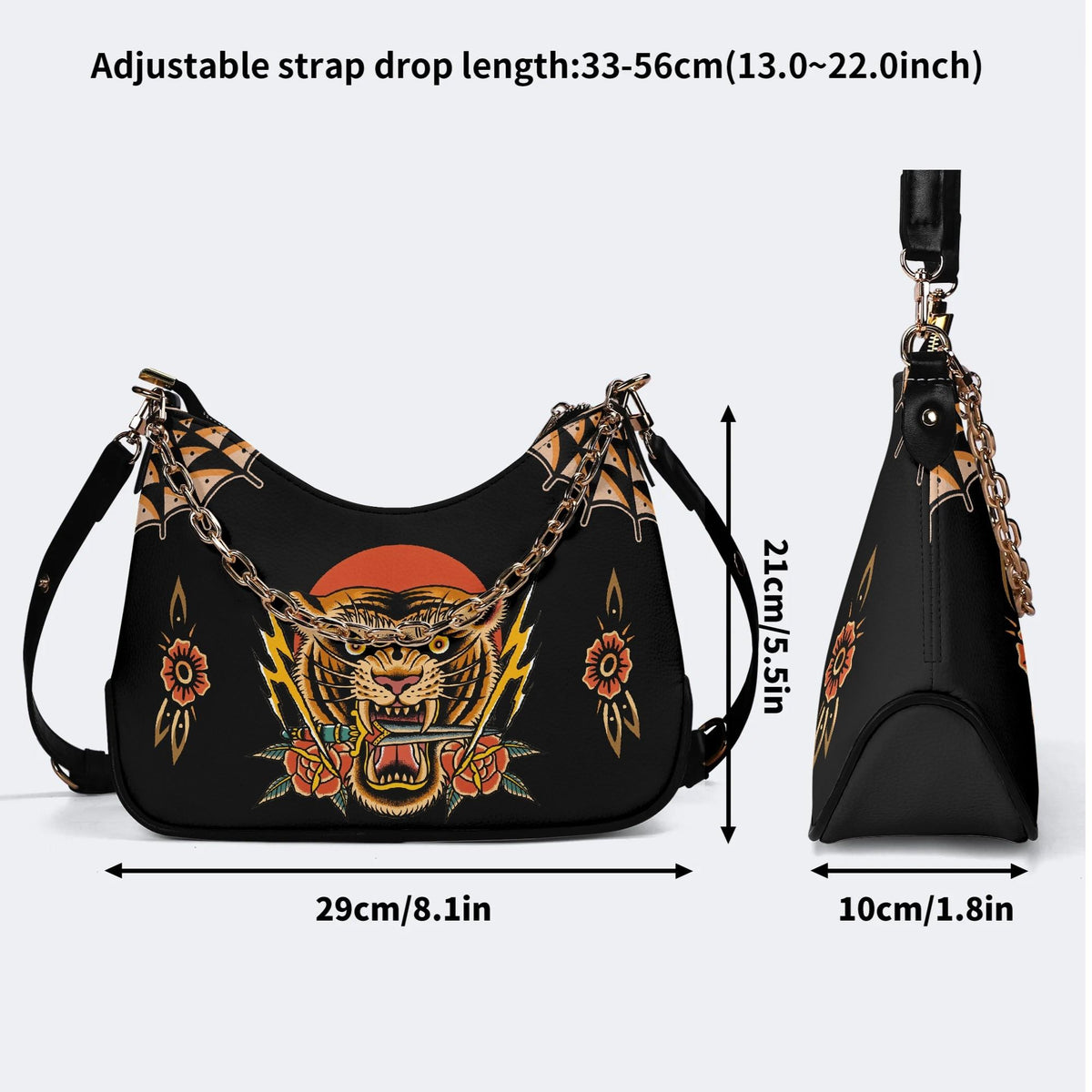 Tiger Holding Sword Print - Leather Crossbody Bag