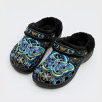 Winter Night Snowflake Ice Moth Print Fleece-Lined Clogs