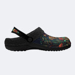 Psychedelic Gem-Colored Moth Forest Retro Print Fleece-Lined Clogs