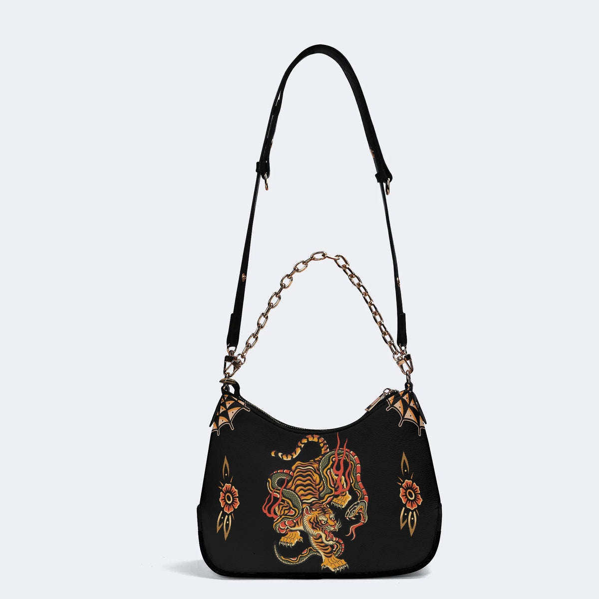 Old School Tiger & Snake Print - Leather Crossbody Bag