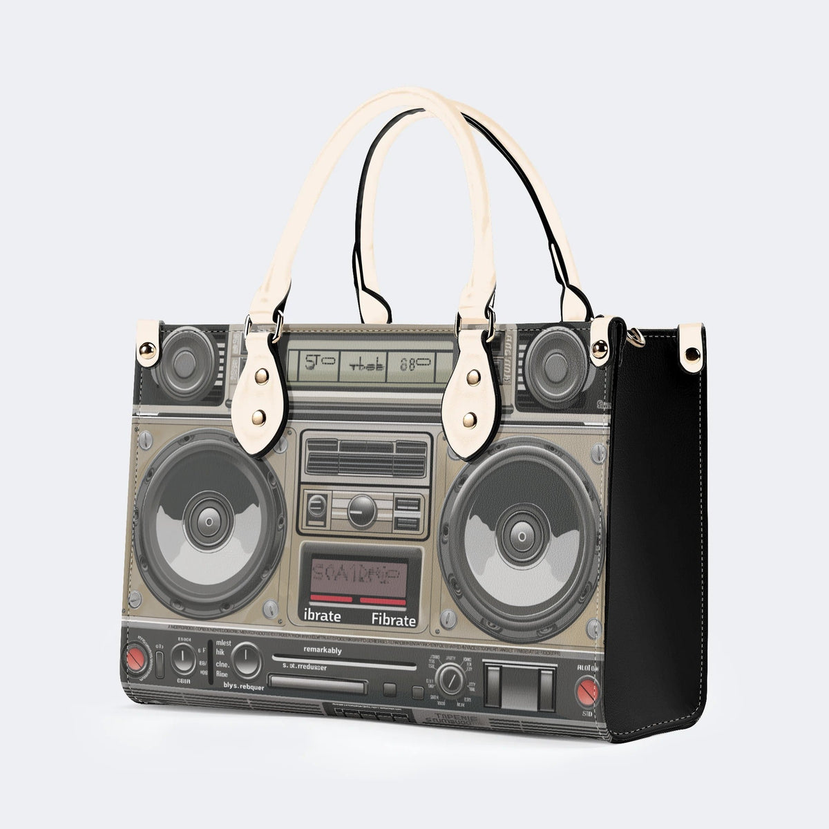 Vintage Radio Print - Leather Handbag