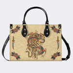 Traditional Tiger and Dragon Print - Leather Handbag