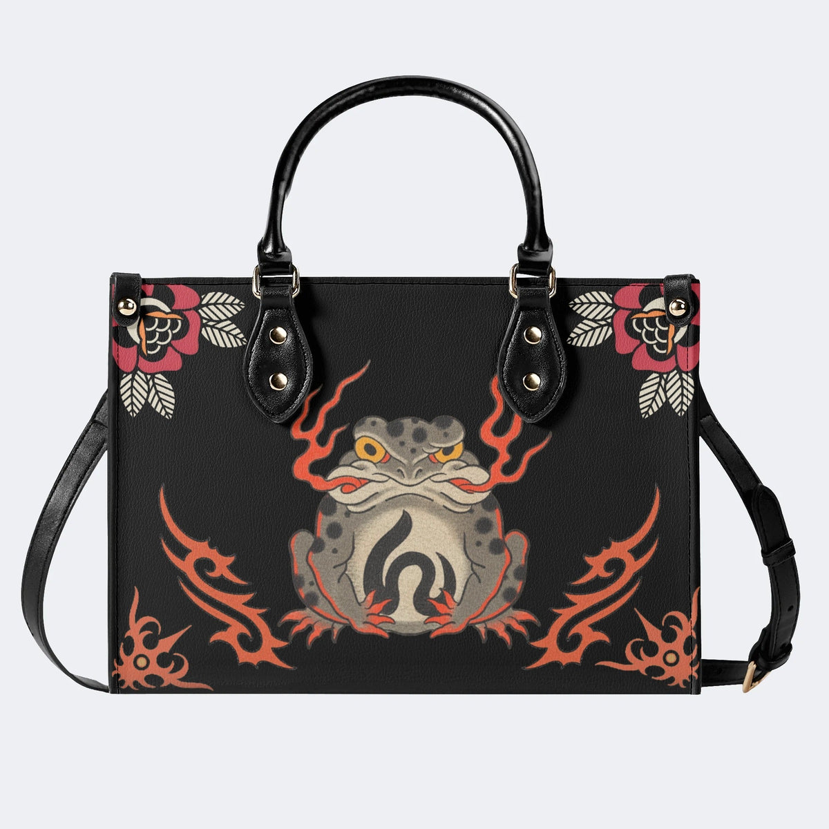Japanese Style Frog Print - Leather Handbag
