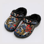 Irezumi Wave & Koi & Demon Face Print Fleece-Lined Clogs