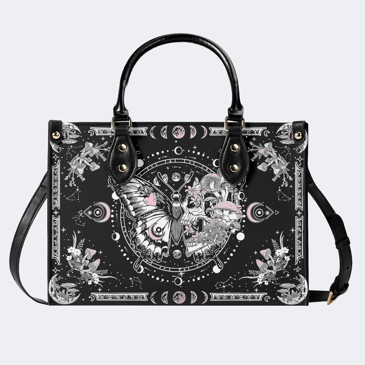 Tarot Skull Butterfly Print - Leather Handbag