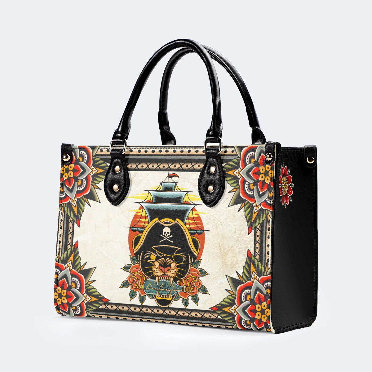 Vintage Black Panther On The Boat - Leather Handbag