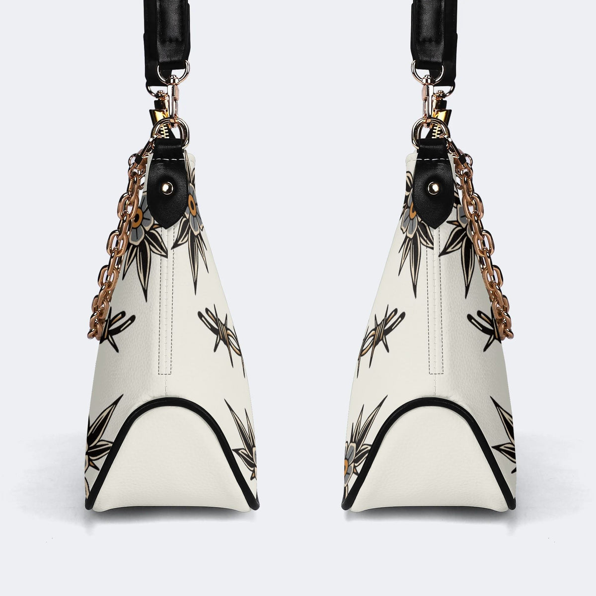 Death Moth And Flowers Print - Leather Crossbody Bag