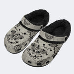 Retro Moth Print - Fur Lined Slippers/Sandals