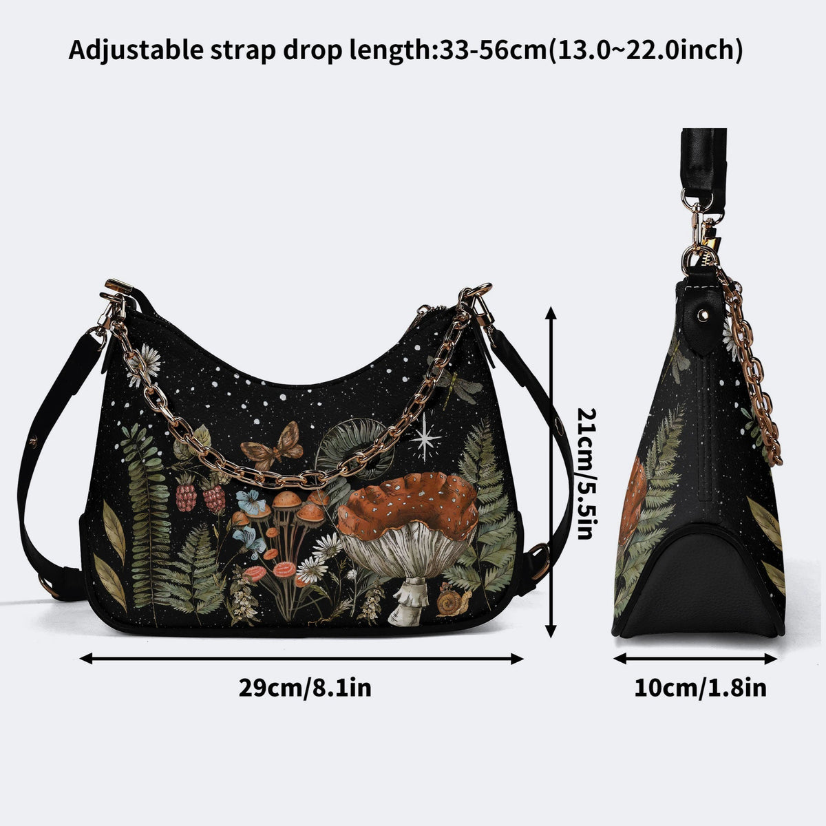 Starry Night Floral Moth Print - Leather Crossbody Bag