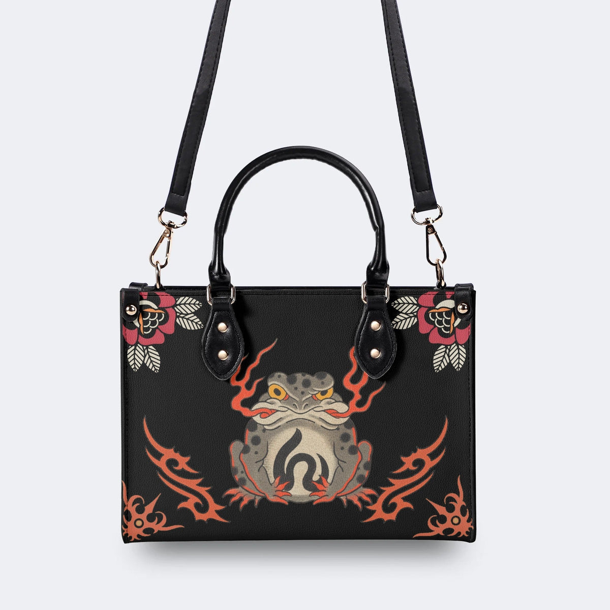 Japanese Style Frog Print - Leather Handbag