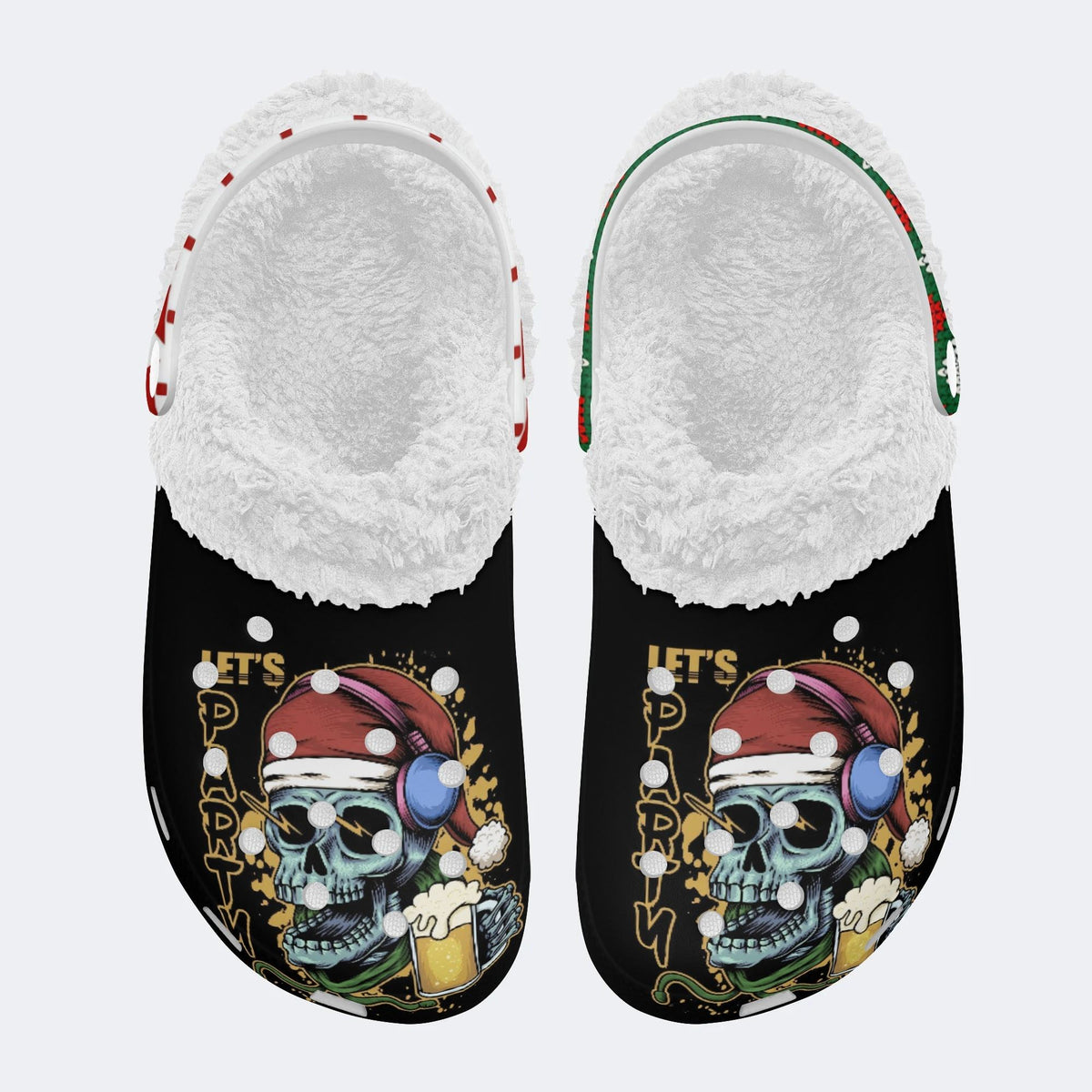 Christmas Skull Art Print - Fur Lined Slippers/Sandals