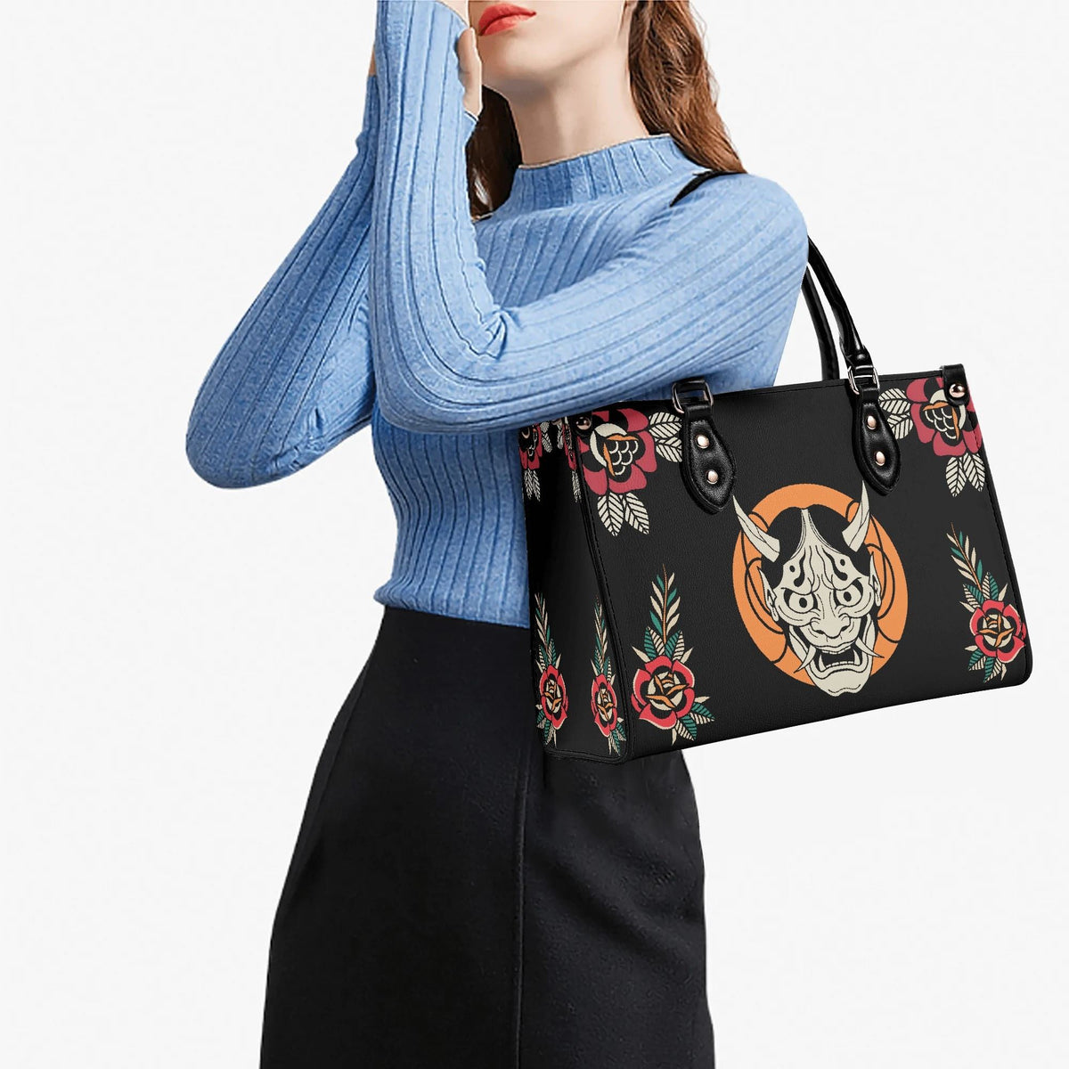 Horror Demon Print - Leather Handbag