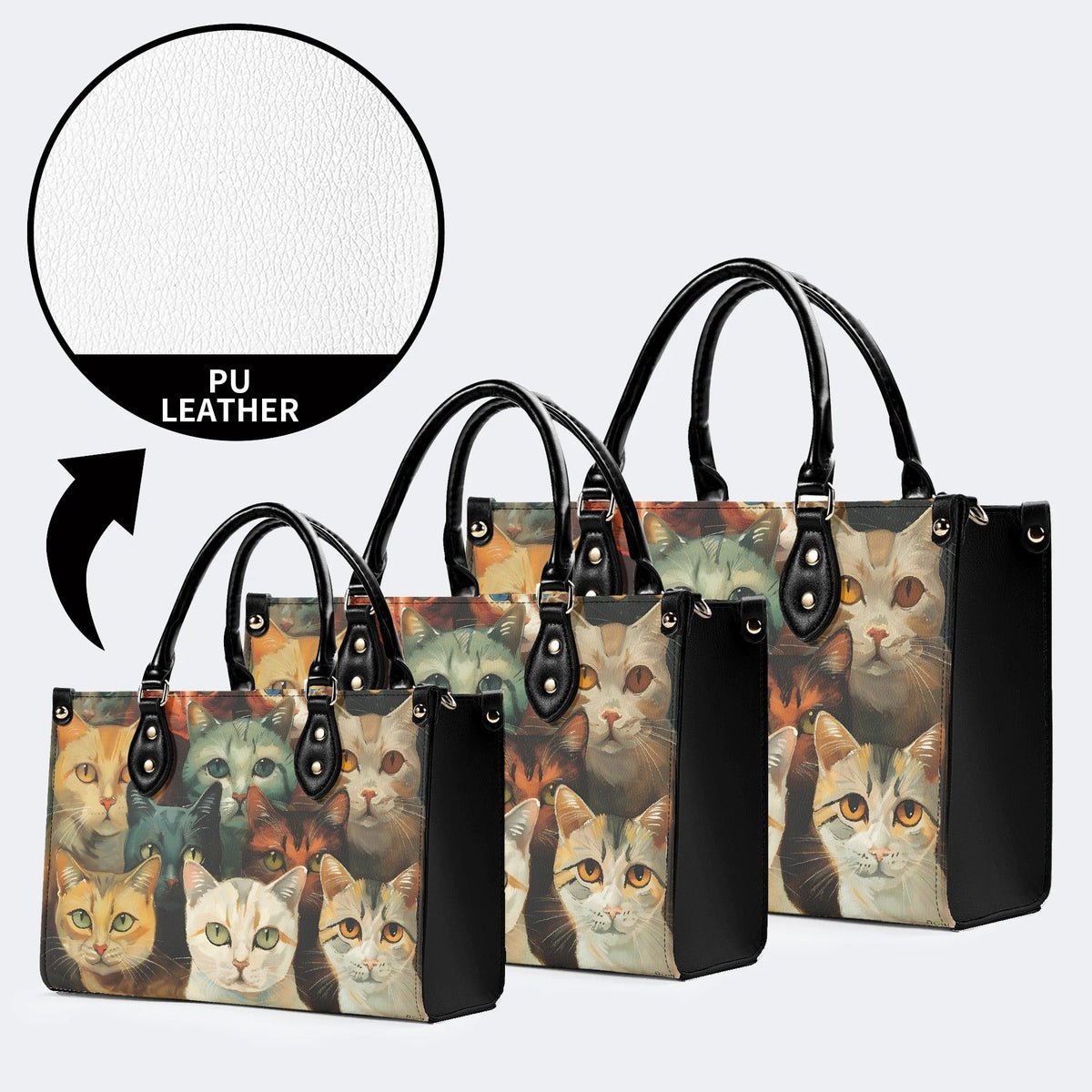 Artistic Cats Print - Leather Handbag