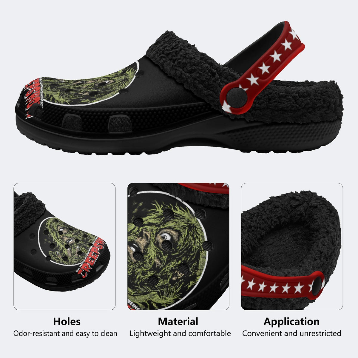 Horror Movie Vintage Print - Fur Lined Slippers/Sandals