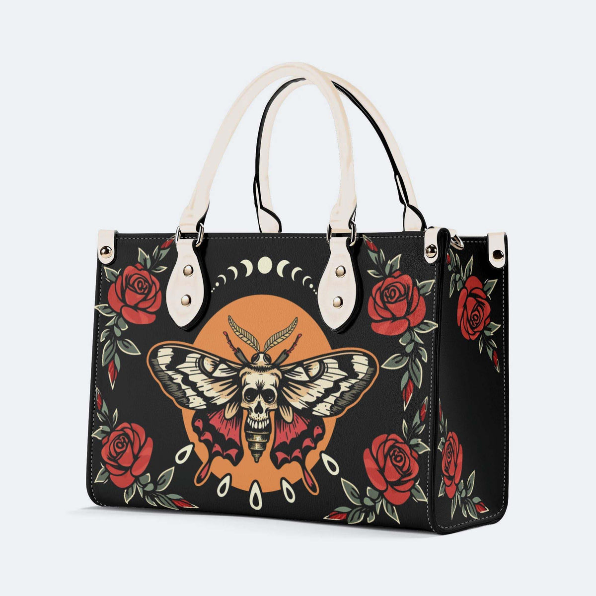 Rose Death Moth Art Print - Leather Handbag
