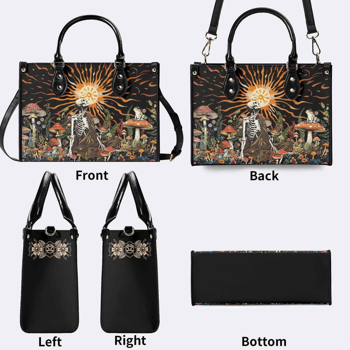 Sun Over The Mushroom Bush - Leather Handbag