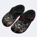 Death Moth Retro Print - Fur Lined Slippers/Sandals
