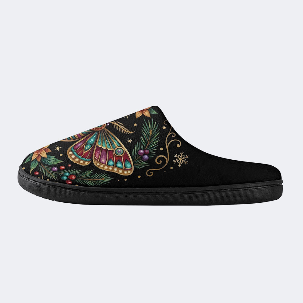 Jewel Moth Vintage Wreath Print Fleece-Lined Slippers