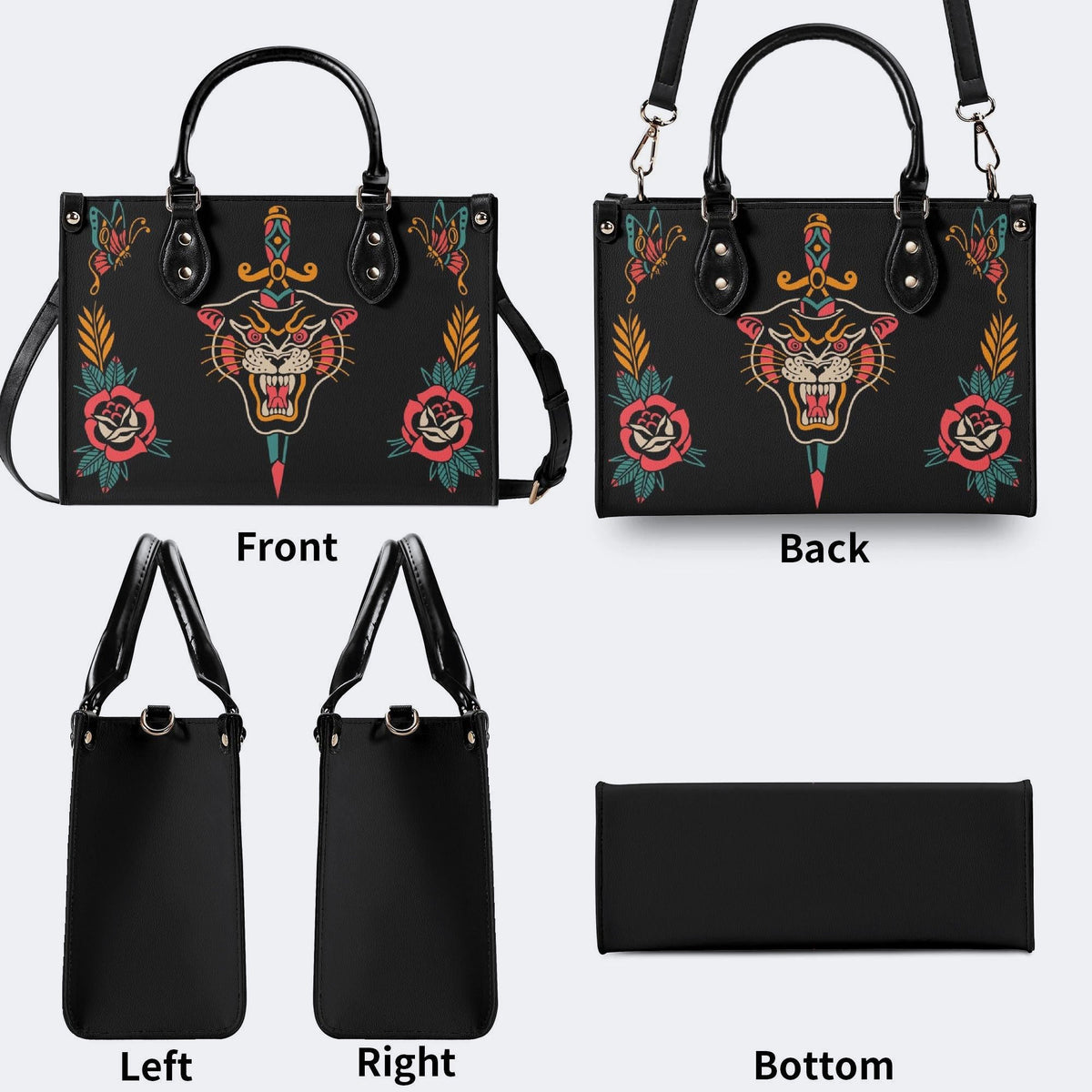 Unisex Tiger Print - Leather Handbag