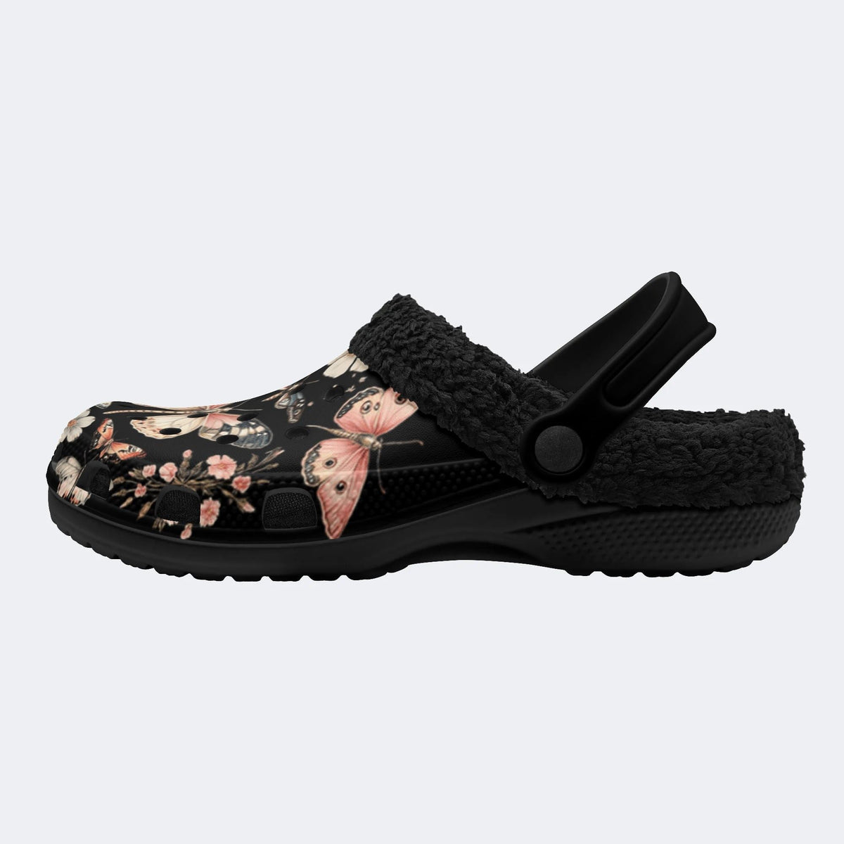 Vintage Butterfly Floral Print - Fur Lined Slippers/Sandals