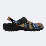 Irezumi Mount Fuji & Cherry Blossoms & Sun Wheel Print Fleece-Lined Clogs