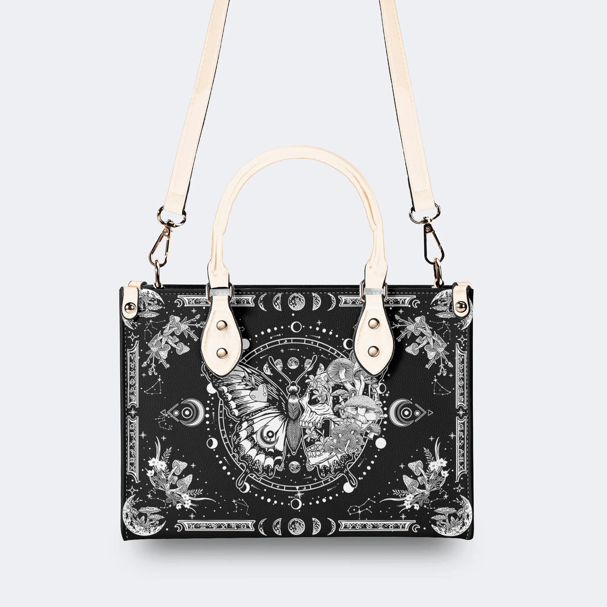 Tarot Skull Butterfly Print - Leather Handbag