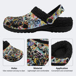 Unisex Death Moth Print - Fur Lined Slippers/Sandals