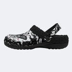 Mist Death Moth Print Fleece-Lined Clogs