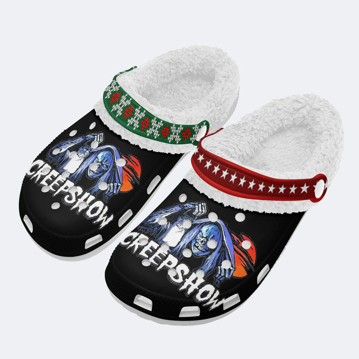 Horror Movie Vintage Graphic Print - Fur Lined Slippers/Sandals