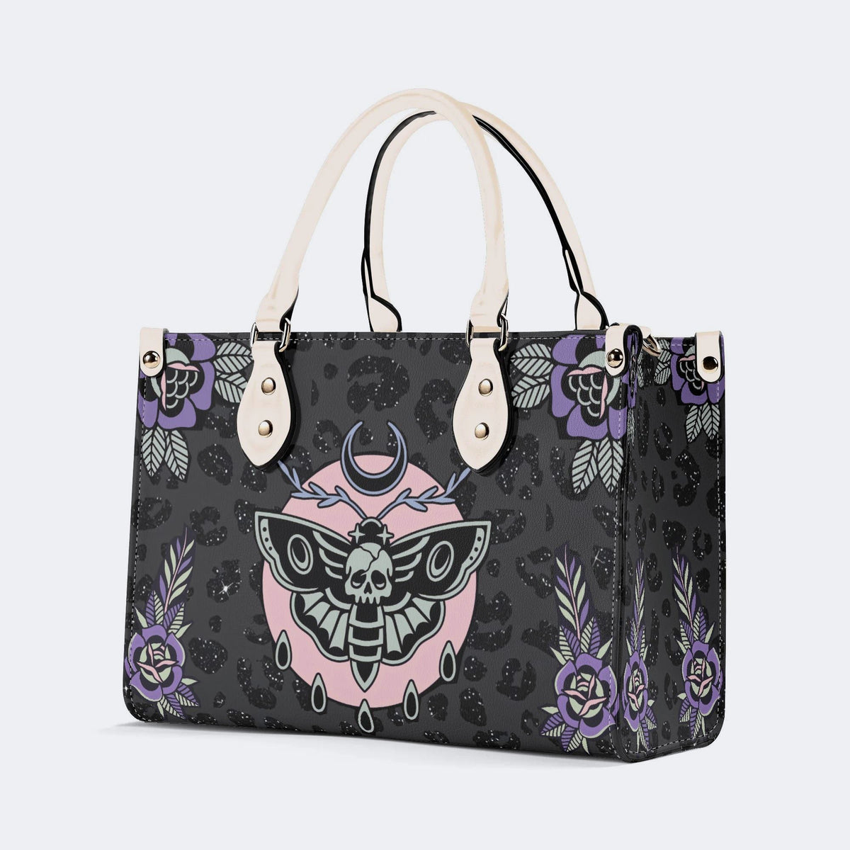 Death Moth Vintage Print - Leather Handbag