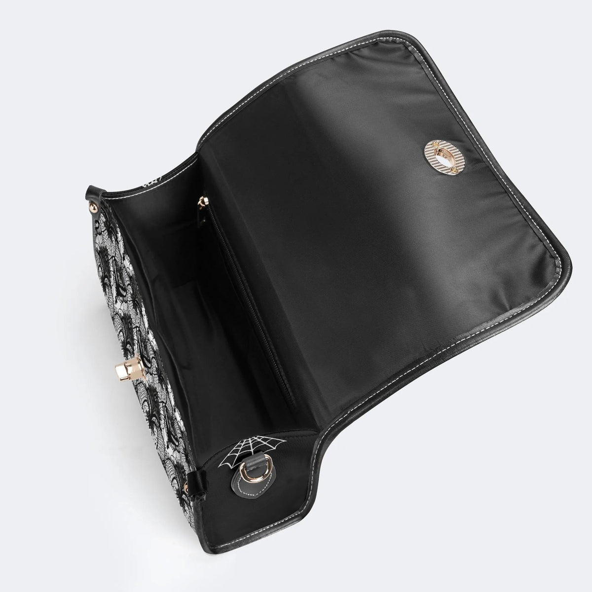 Retro Gothic Black Stripe Lace - Leather Satchel Bag